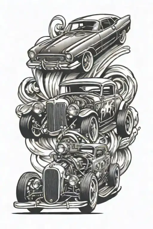 muscles and car racing tattoo design idea