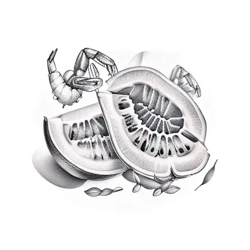 Sliced Bitter melon with Shrimp tattoo design idea