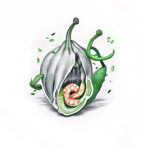 Bitter melon with Shrimp tattoo design idea