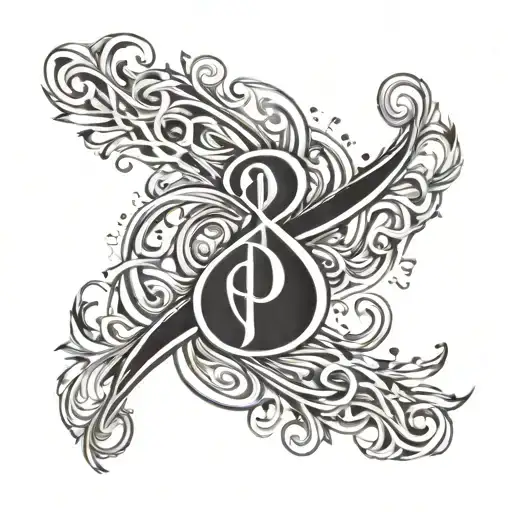 A unique and artistic tattoo featuring a letter 'P' morphing into an infinity symbol, with flames weaving through the design for a dynamic look tattoo design idea