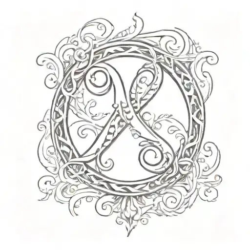 A delicate and intricate tattoo of the letter 'P' forming an infinity symbol, with flames dancing around it to symbolize everlasting love tattoo design idea