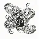 A unique and artistic tattoo featuring a letter 'P' morphing into an infinity symbol, with flames weaving through the design for a dynamic look tattoo design idea