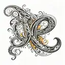 A unique and artistic tattoo featuring a letter 'P' morphing into an infinity symbol, with flames weaving through the design for a dynamic look tattoo design idea