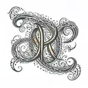 A unique and artistic tattoo featuring a letter 'P' morphing into an infinity symbol, with flames weaving through the design for a dynamic look tattoo design idea