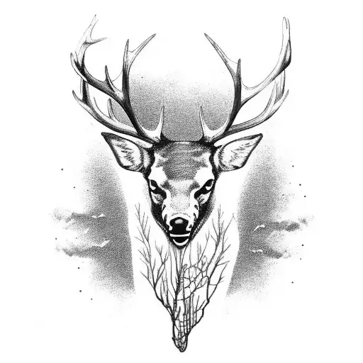 full body elk skeleton tattoo design idea