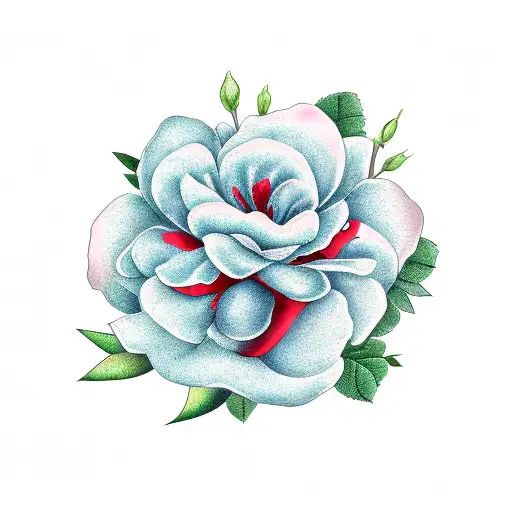 A minimalist tattoo of a peony, rose, and poppy on a vine with a tui and kea incorporated into the design tattoo design idea