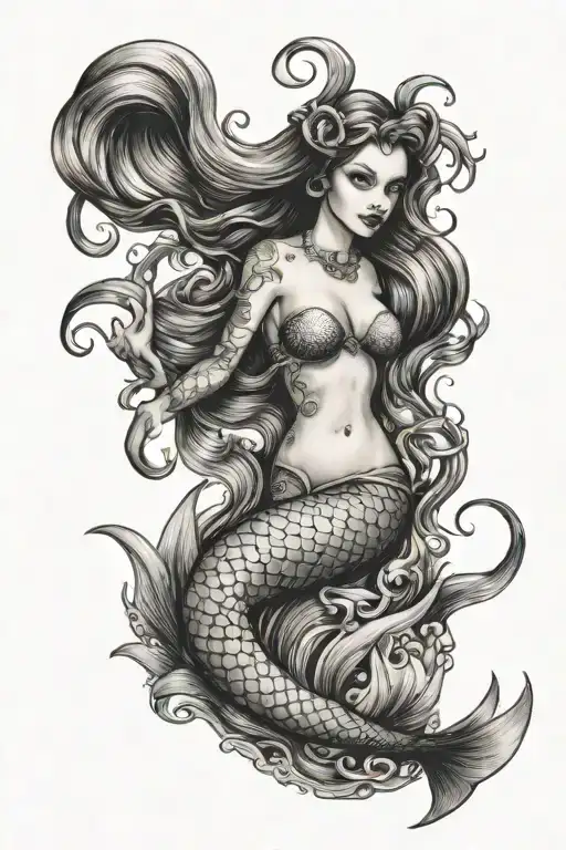 siren mermaid tattoo design idea