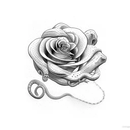 Snake and roses realista tattoo design idea