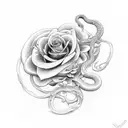 Snake and roses realista tattoo design idea