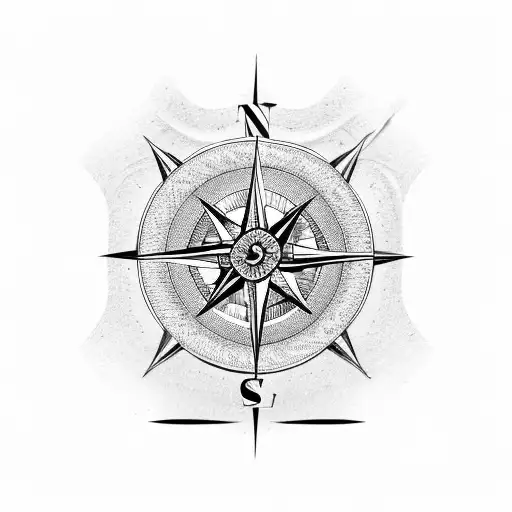 Blackwork "A Compass With The Arabic Language..." Tattoo Idea BlackInk AI
