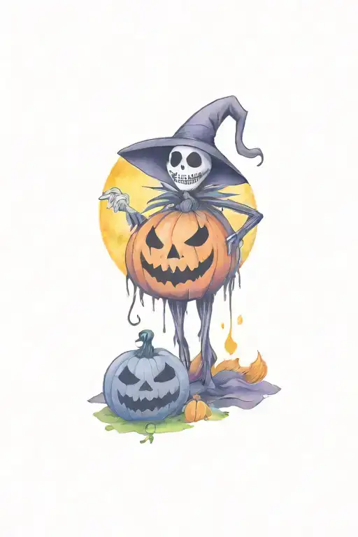 Jack the skellington holding pumpkin and   oogie boogie tattoo design idea