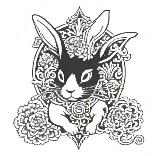 year of the fire rabbit, but the fire is Fleur-de-lis, include aspects of royalty and kinghood tattoo design idea
