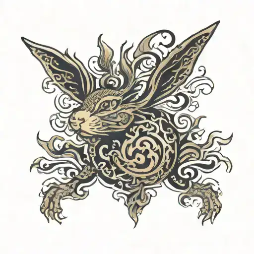 year of the fire rabbit, but the fire is Fleur-de-lis tattoo design idea