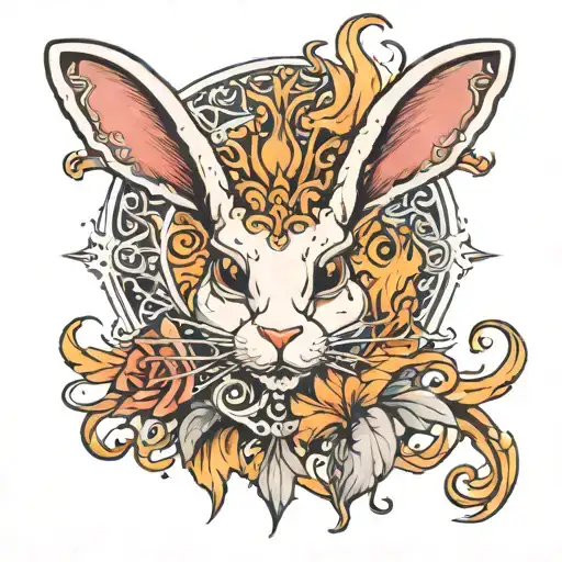 year of the fire rabbit, but the fire is Fleur-de-lis tattoo design idea