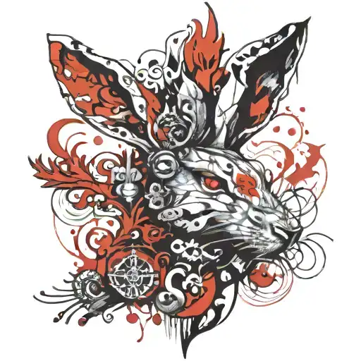 year of the fire rabbit, but the fire is Fleur-de-lis, include aspects of royalty and kinghood tattoo design idea