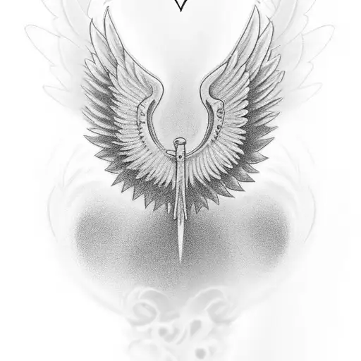 A beautiful tribute to a deceased loved one with angel wings and their name on the forearm tattoo design idea