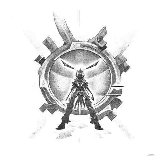 Combine elements from the video game Rust and the anime Hunter x Hunter tattoo design idea