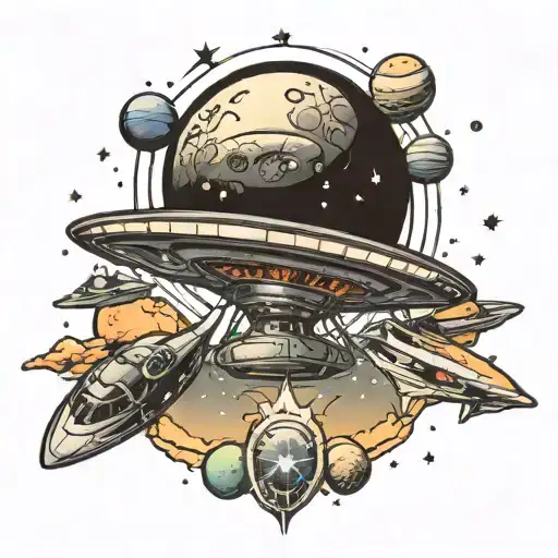 ufo,space,planets,spaceship tattoo design idea