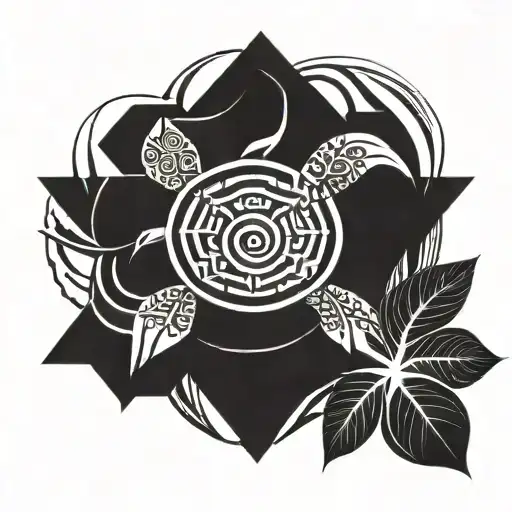 generate a tattoo of a Polynesian turtle on the left shoulder blade with the word MORE harmoniously inside tattoo design idea