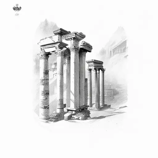 4 degrading roman pillars tattoo design idea