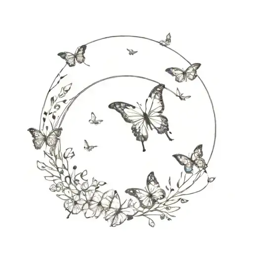 A minimalist design of a halo made out of butterflies tattoo design idea