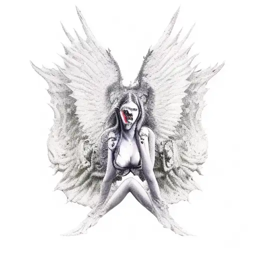 epic bloogy battle sexy women angels descending from heaven  vs grotesque demons acending from heaven tattoo design idea