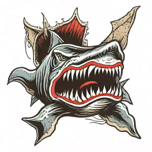 jaws movie American traditional style tattoo tattoo design idea