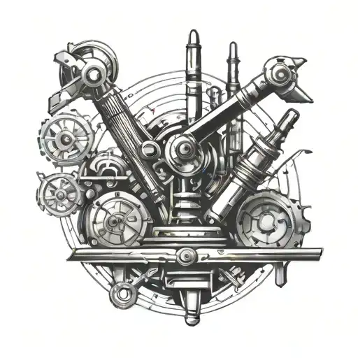 Machinist tools forming beneath it representing tattoo design idea