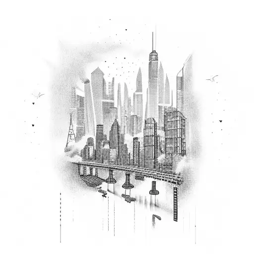 Hip hop lyrics forming a cityscape tattoo design idea