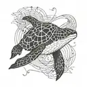 A geometric design of a swimming turtle orca merging with waves tattoo design idea