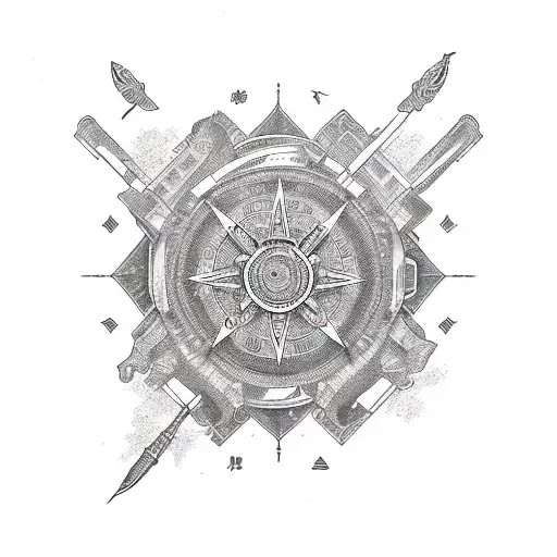 Compass with N tattoo design idea