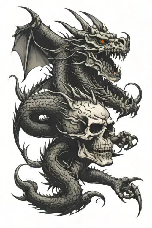dragon and skull tattoo design idea