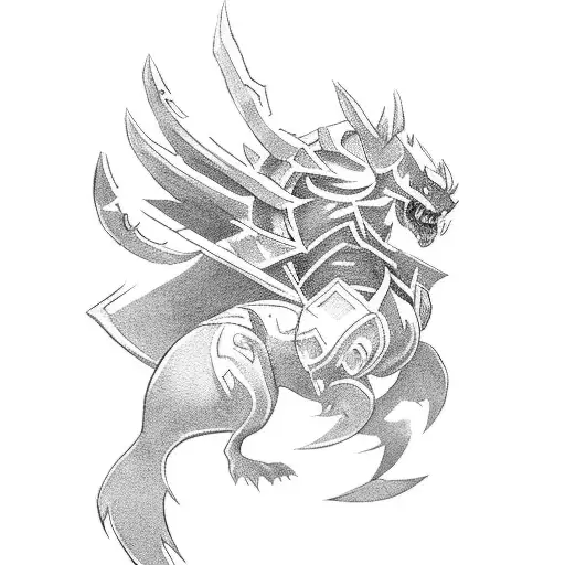 A fierce battle between a Warcraft character and a Pokemon tattoo design idea