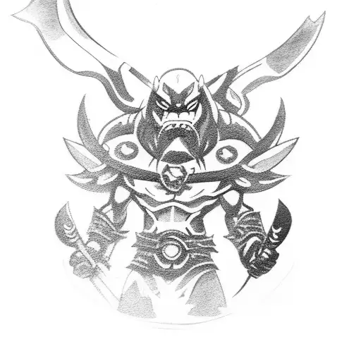 A fierce battle between a Warcraft character and a Pokemon tattoo design idea