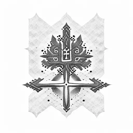 A dotwork design featuring a Lebanese cedar tree with the branches forming the shape of an Armenian cross tattoo design idea