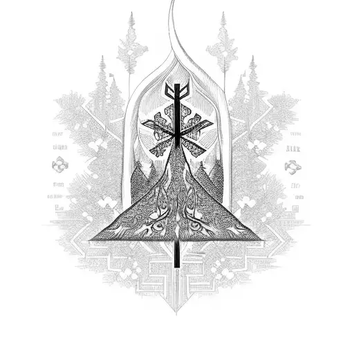 design featuring a Lebanese cedar tree with the branches forming the shape of an Armenian cross tattoo design idea