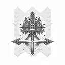 A dotwork design featuring a Lebanese cedar tree with the branches forming the shape of an Armenian cross tattoo design idea