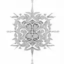 A dotwork design featuring a Lebanese cedar tree with the branches forming the shape of an Armenian cross tattoo design idea