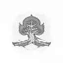 A dotwork design featuring a Lebanese cedar tree with the branches forming the shape of an Armenian cross tattoo design idea