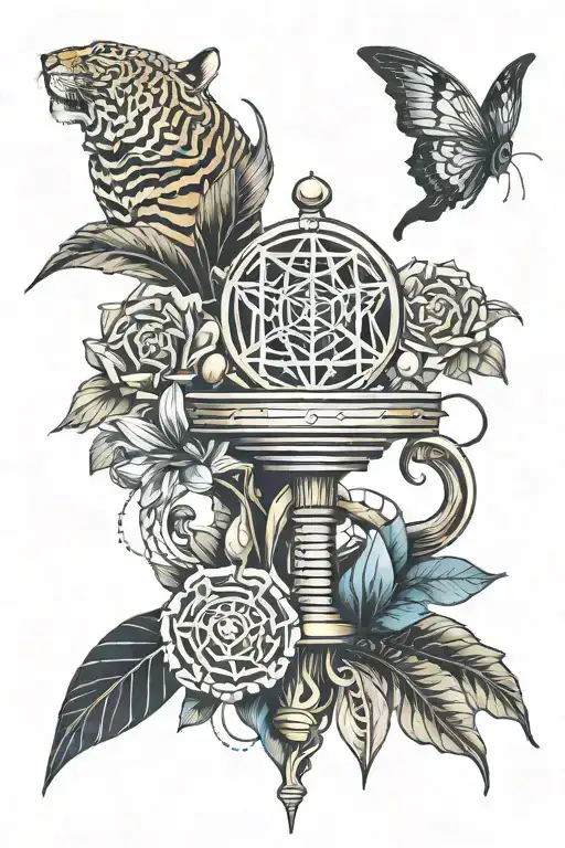 gavel and tigerlily flower tattoo design idea