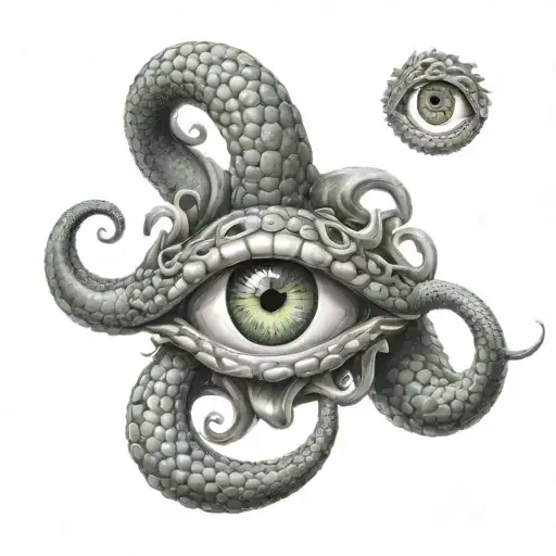 Medusa with eyeball in her mouth open and tongue tattoo design idea