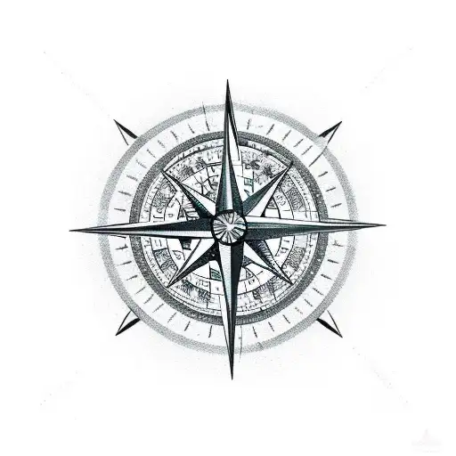 A compass rose with musical notes representing different places the client has traveled to tattoo design idea