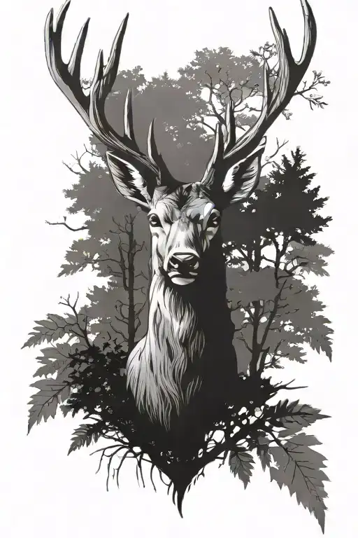 deer head with trees tattoo design idea