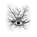 Evil rotting tree with hidden eyes anf new growth at the very top tattoo design idea