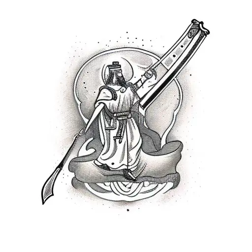 The bible with a sword being used as a bookmark and the tip of the sword is dripping blood tattoo design idea