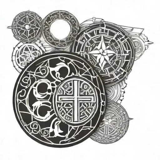 Christian saint benedict medal tattoo design idea