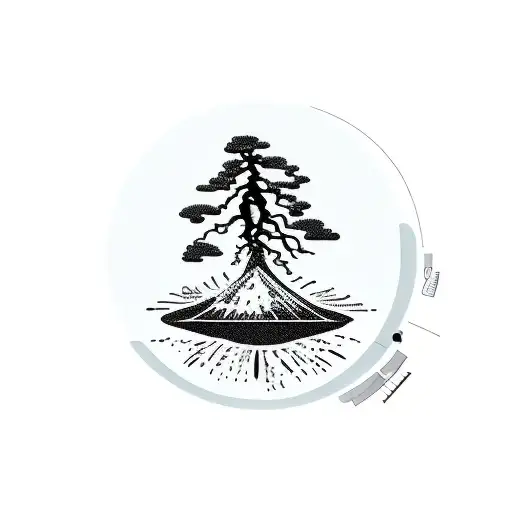 volcano and bonsai tree band tattoo  tattoo design idea