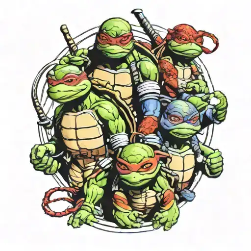 teenage mutant ninja turtles with spider-man in new york tattoo design idea