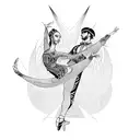 A mesmerizing abstract design incorporating elements of tango, ballet, and secession art in blackwork style tattoo design idea