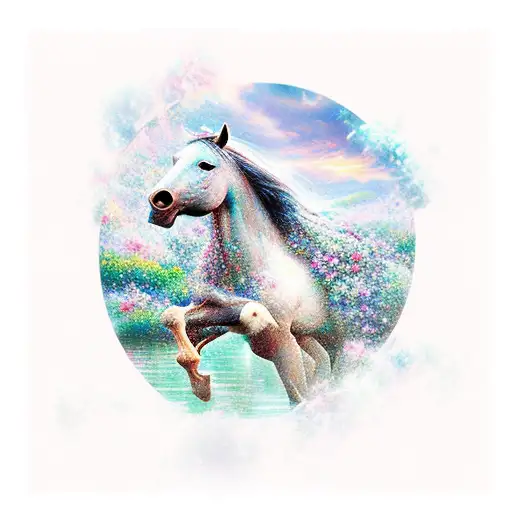 from the movie spirit,the horses Spirit and rain like The movie, flowers around they an a lake. all corfull  tattoo design idea